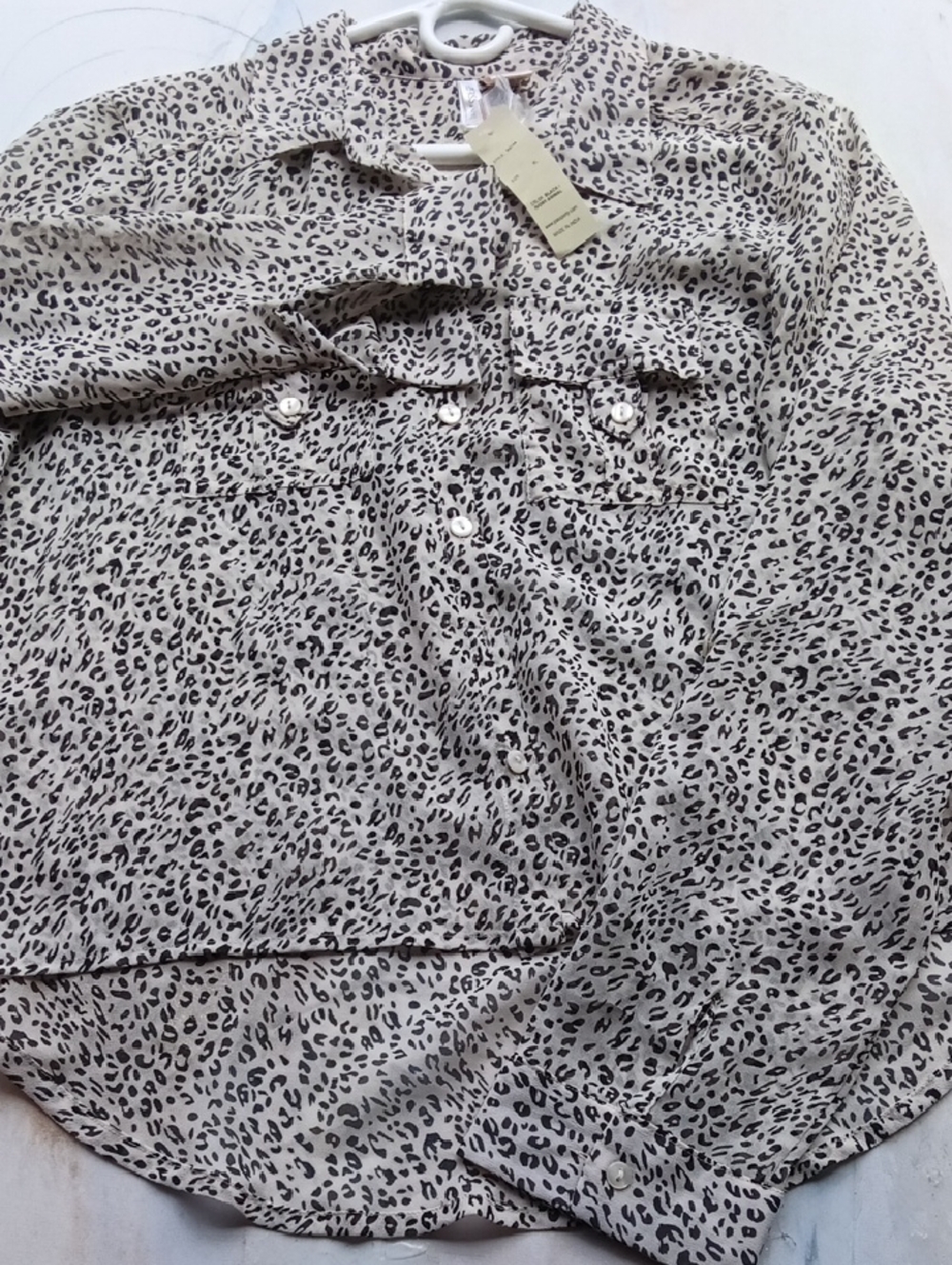 Women's Leopard Print Button-Front Shirt- Taupe/Black